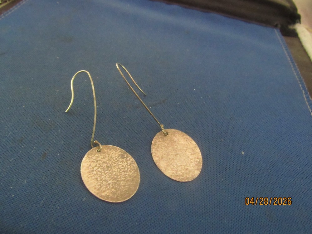 Vintage Sterling Silver Artist Made Textured Oval Pierced Wire Earrings