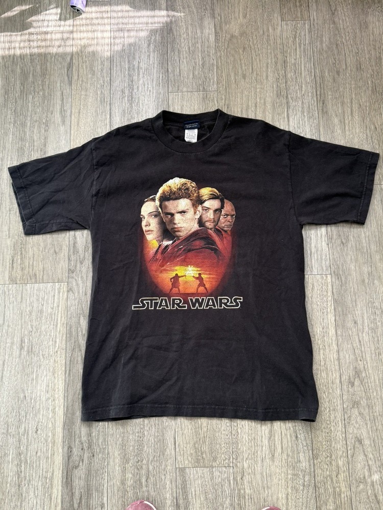 Vintage 2002 Star Wars Attack Of The Clones Black T Shirt lg Y2K