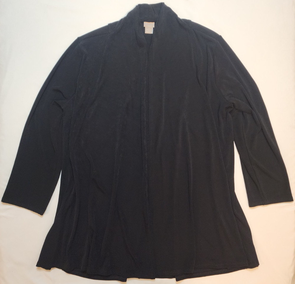 Chico's Travelers Black Long Sleeve Open Front Slinky Tunic Top Women's Size 2