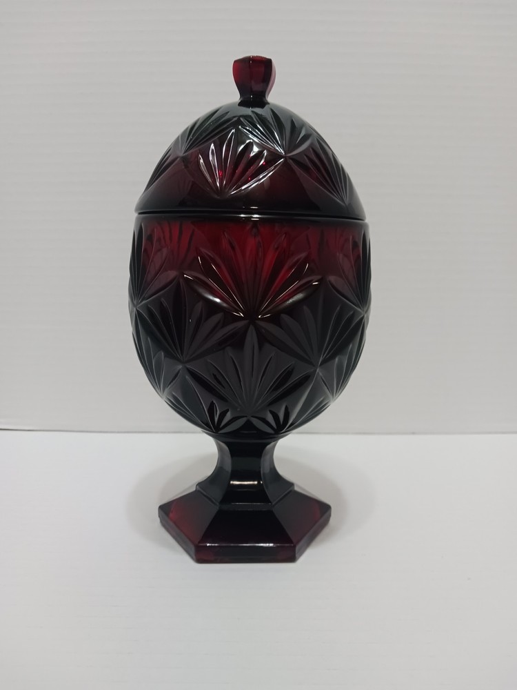 Vintage Cristal Luminarc Durand D'Arques Red Glass Egg Shaped Lidded Candy Dish