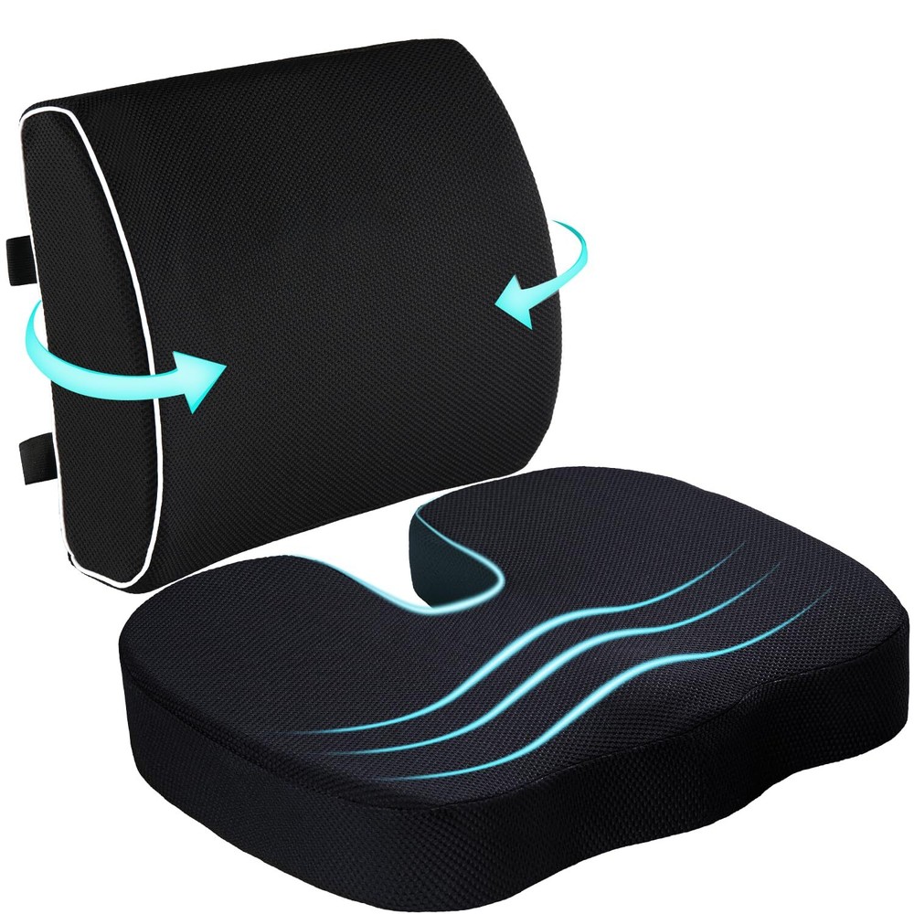 Coccyx Seat Cushion and Lumbar Support Pillow for Office Chair-Gel Infused,Or...