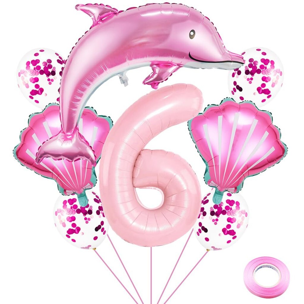 Weenkeey 6th Dolphin Birthday Balloons Giant Dolphin Aluminum Foil Balloon Nu...