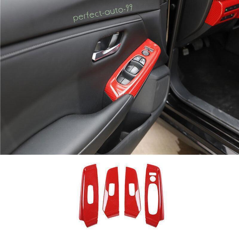 For Nissan Sentra Sylphy 20-24 Red Carbon ABS Window Lift Lock Switch Cover Trim
