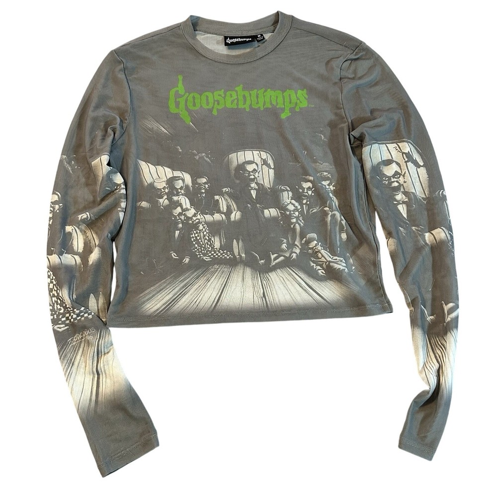 Goosebumps Womens M Mesh Long Sleeve Crop Top Horror Y2K Graphic Tee
