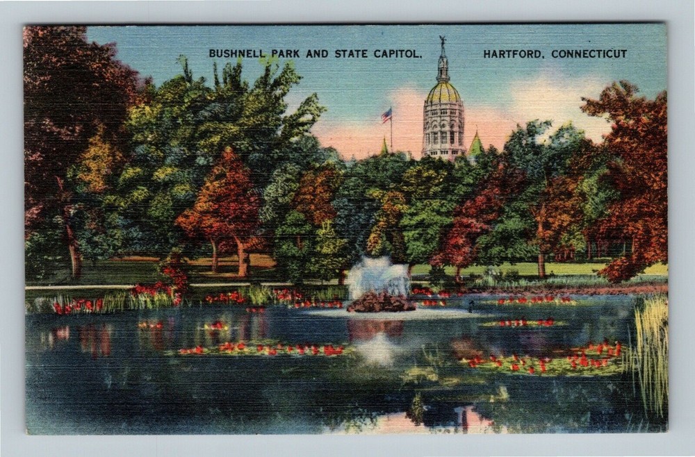 Hartford CT-Connecticut, State Capitol, Bushnell Park Fountain Vintage Postcard
