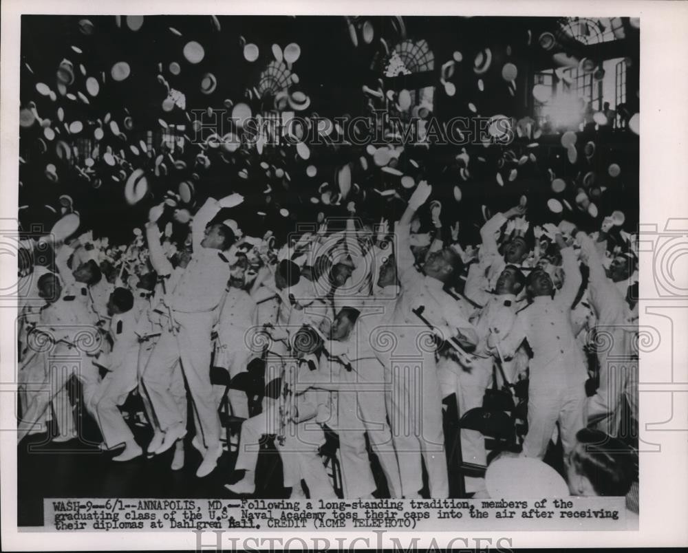 1951 US Naval Academy graduates celebrate by tossing caps after commencement-image
