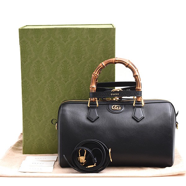 GUCCI Diana Boston Bamboo Calf Leather Bag in Black 655663 751441