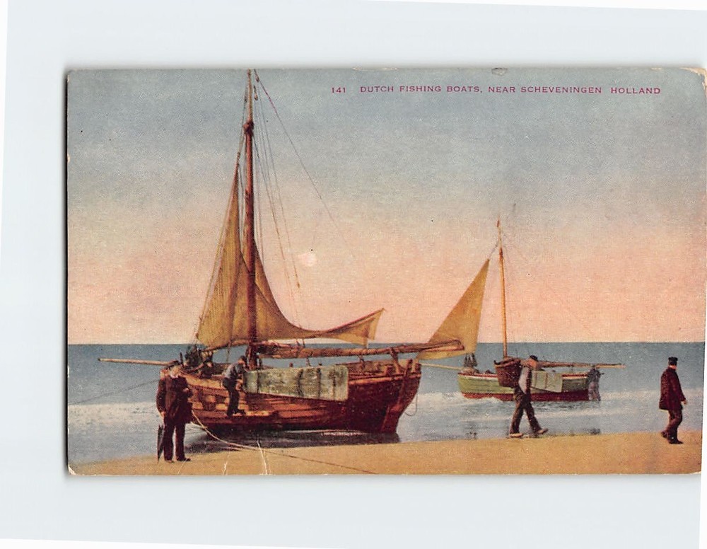 Postcard Dutch Fishing Boats near Scheveningen Holland Netherlands