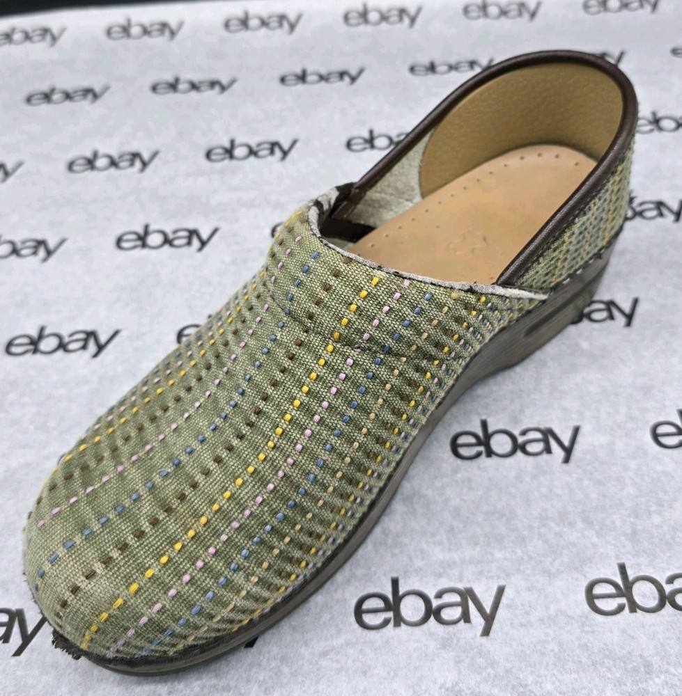 Dansko Women's Clogs Olive Green Plaid Slip On Comfort Shoes Size: 8.5 -9 /EU 39