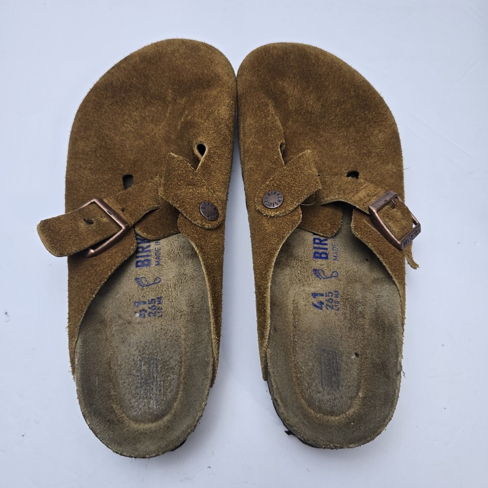 Birkenstock Boston Unisex Brown Suede Buckle Clog Casual Shoes 41 Used
