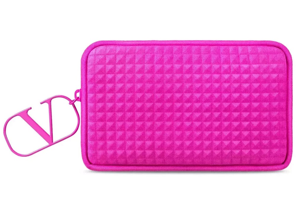 Valentino Pink Mini Studded Pouch Coin Purse Makeup Bag Authentic