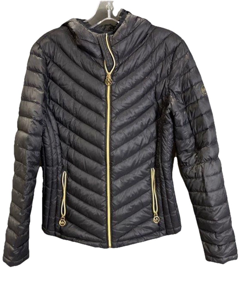 Michael Kors Women’s Black Hooded Packable Down Fill Coat Jacket Size Small