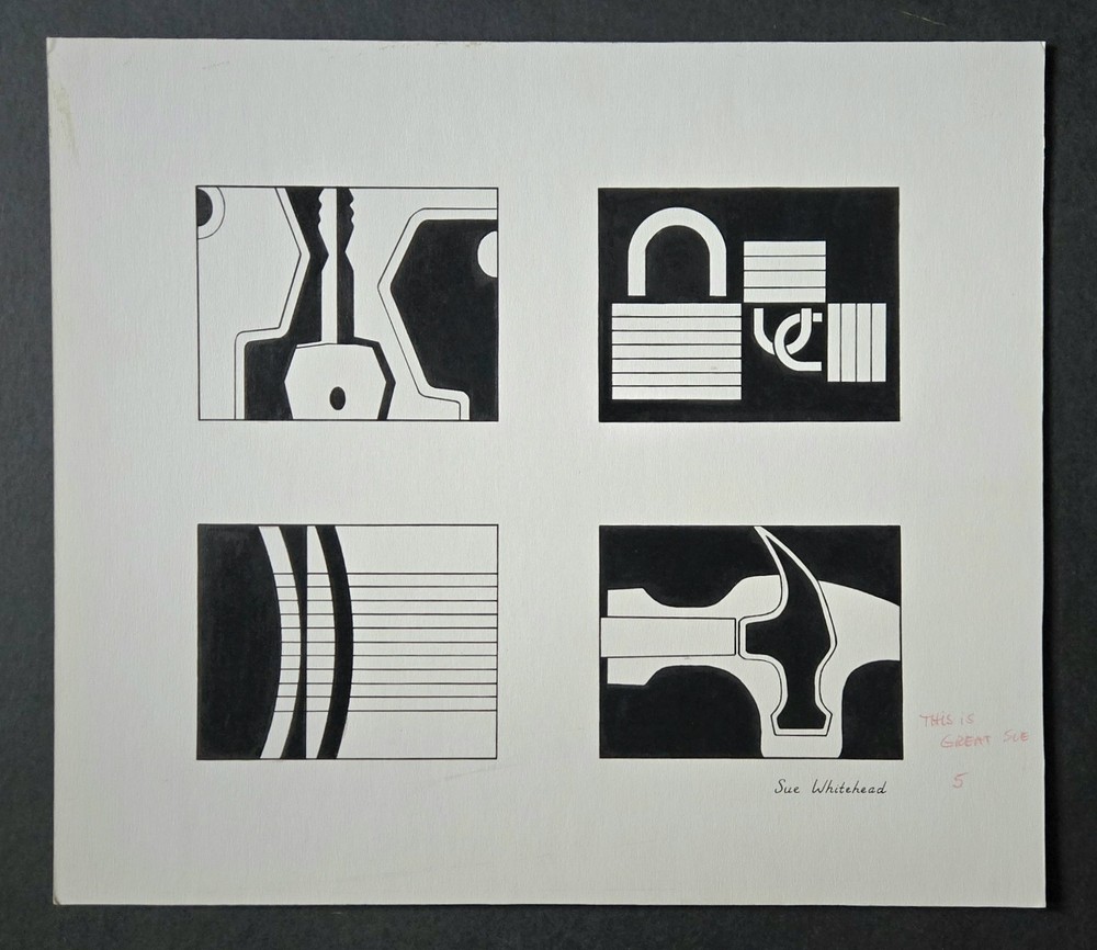Vintage Original Abstract Graphic Design Drawing Signed-image