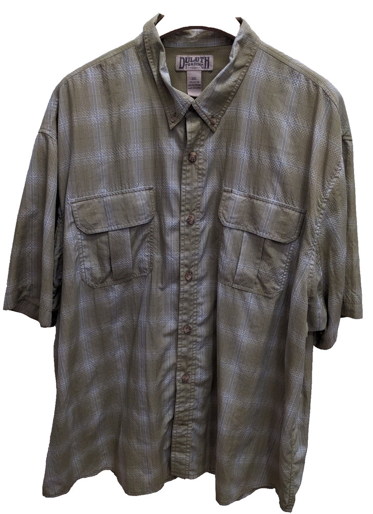 Duluth Trading 3XL Men Button Up Short Sleeve Green Shirt Vented Outdoors