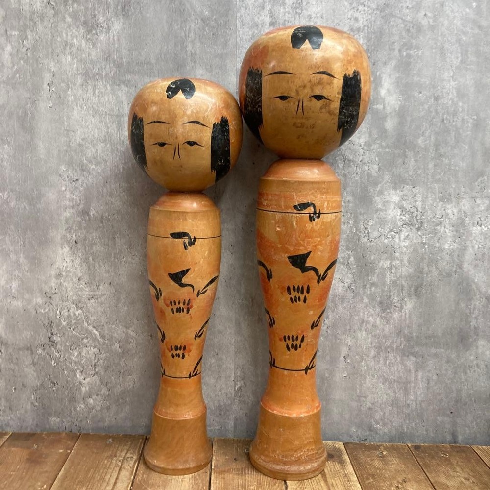 Masao Hayami Kokeshi Dolls Set of 2 Togatta Style Wooden Carved Japan Vintage