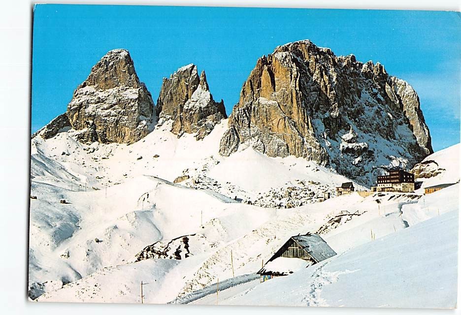 Postcard Sella Pass Dolomites Italy