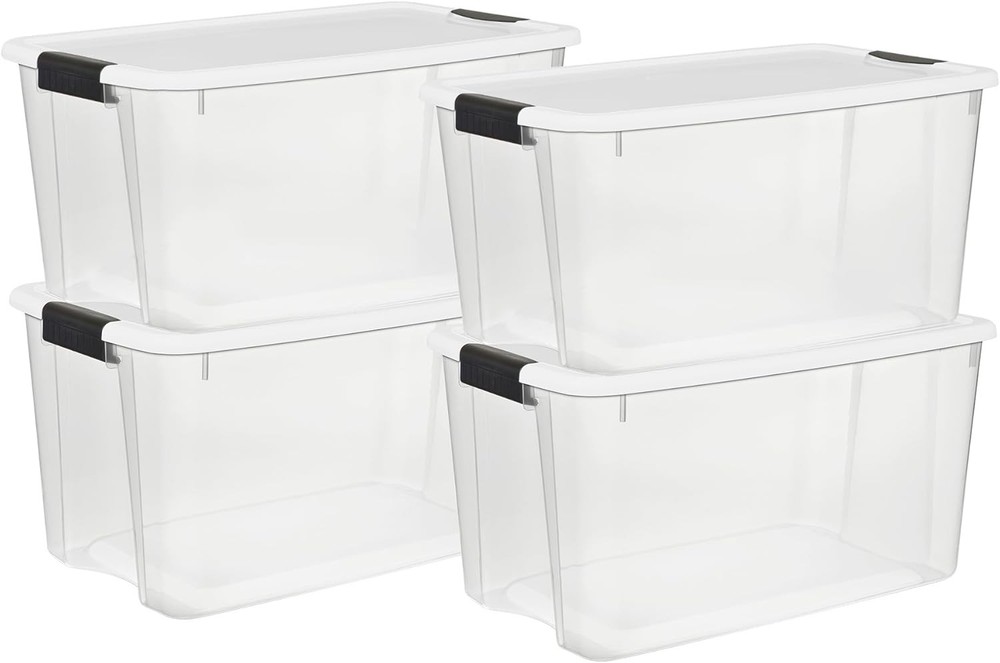 4 Pack Ultra Latching Box,Clear Plastic, 70 Quart - Heavy-Duty