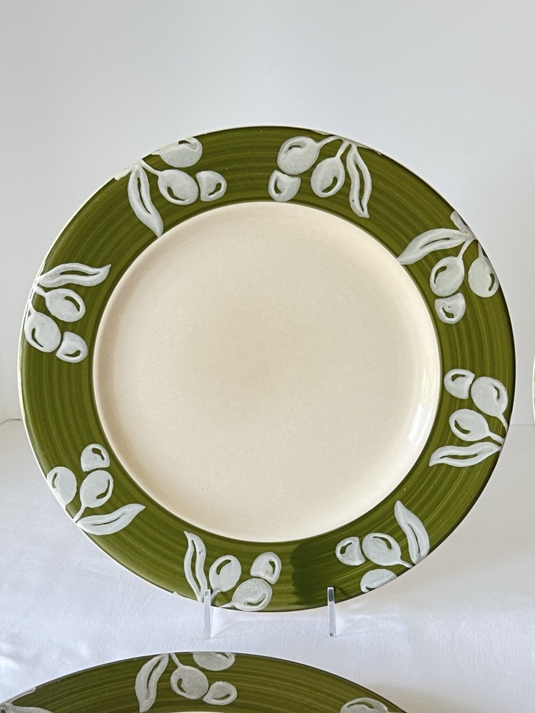 Pier 1 Olives Made In Italy Dinner Plates 10.25” D Set Of 4 Green Ceramic Read
