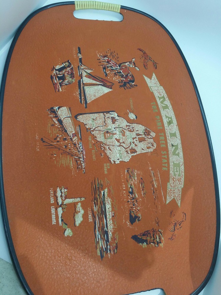 Vintage Mid Century Orange Maine State Lacquered Tray with Bluenose Sloop Japan