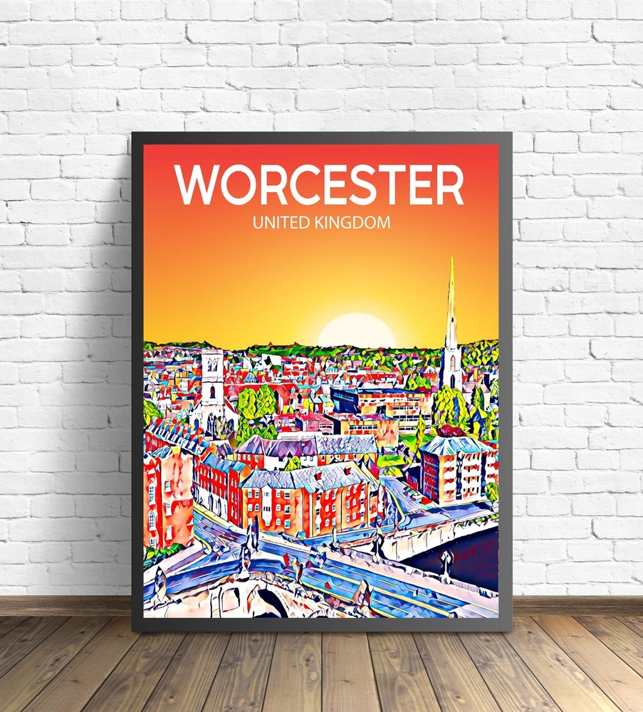 Worcester Uk Art Poster United Kingdom Sunset Night Poster Art Print Worcester