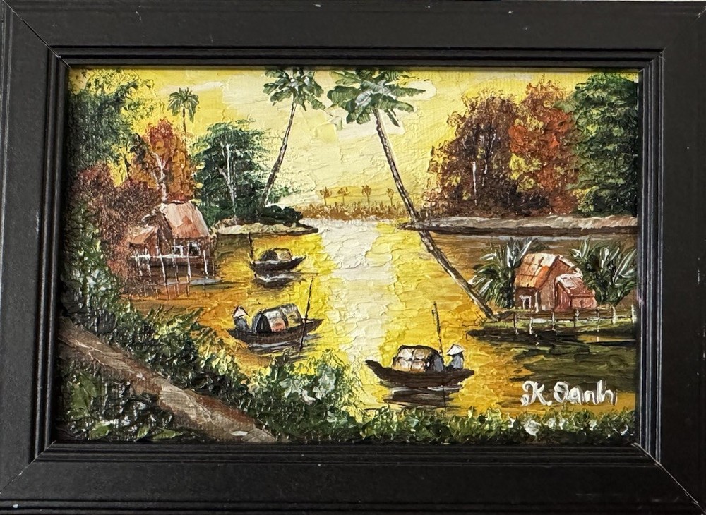 ORIGINAL OIL PAINTING VIETNAMESE RURAL LANDSCAPE SIGNED FRAMED 4x6