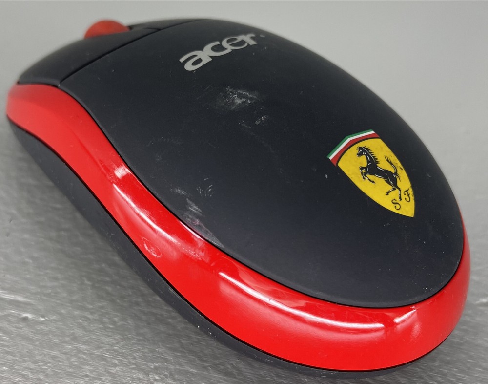 Acer Ferrari Red Black Bluetooth Wireless Mouse with Horse Emblem