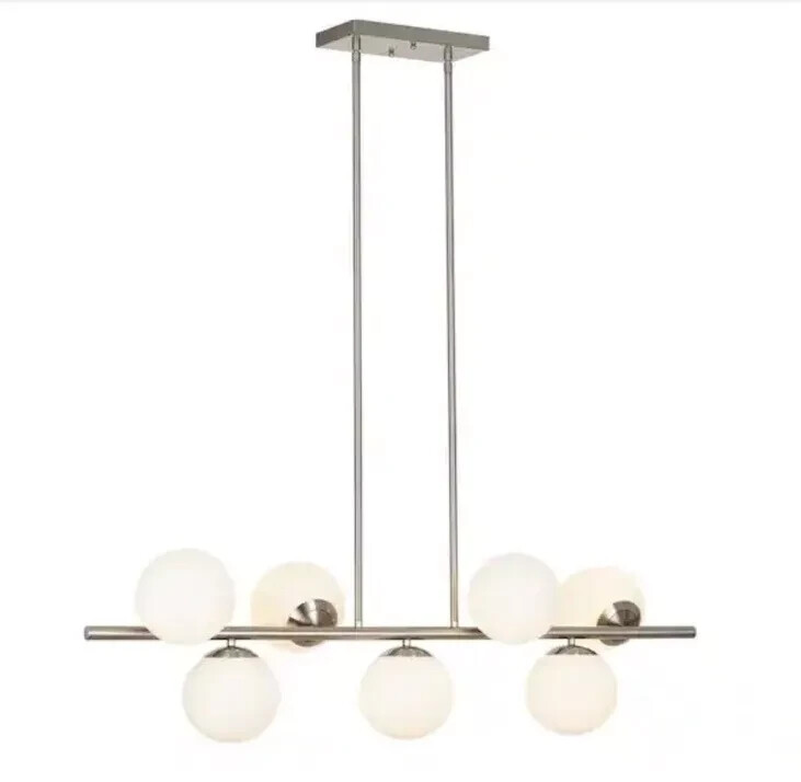 Alsy 7-Light Brushed Nickel Island Pendant Featuring Globe Glass Shades