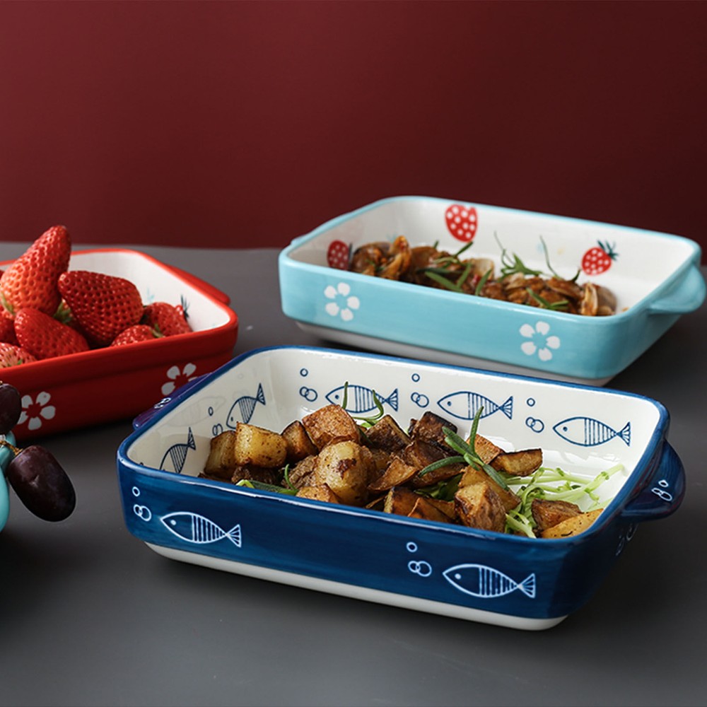 Ceramic Casserole Dish with Handles, Rectangle Lasagne Dish Porcelain Bakeware