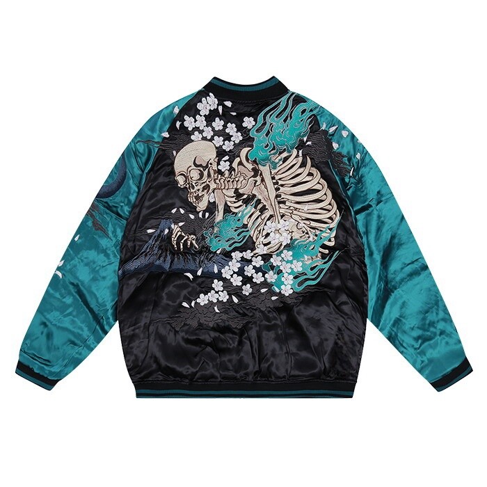 Souvenir Jacket Japanese Pattern Embroidery Sukajan Reversible Skull Skeleton
