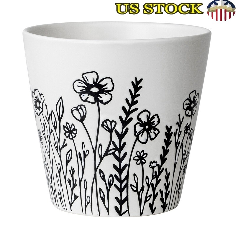 Round Ceramic Wildflower Planter Small Plants Indoor Outdoor Drainage Pot New