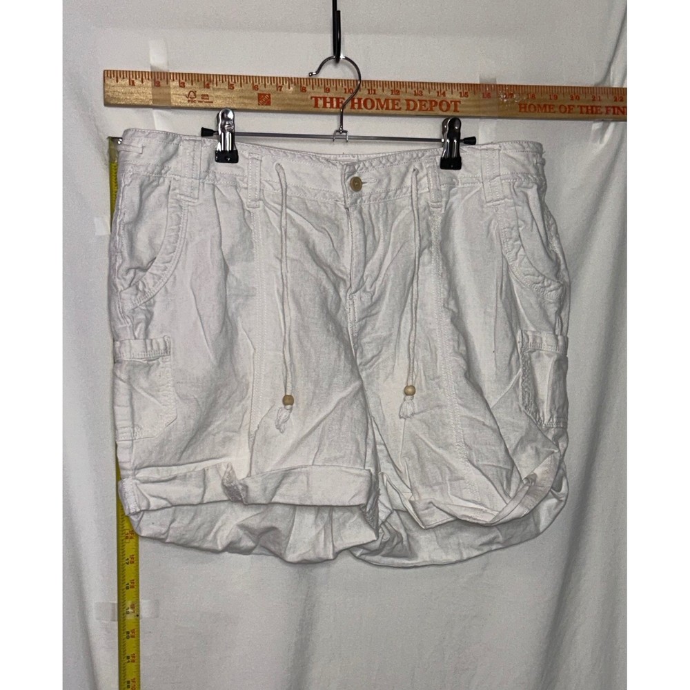 Sonoma Life Style White Linen Blend Cargo Shorts Womens 16 Drawstring Cuffed