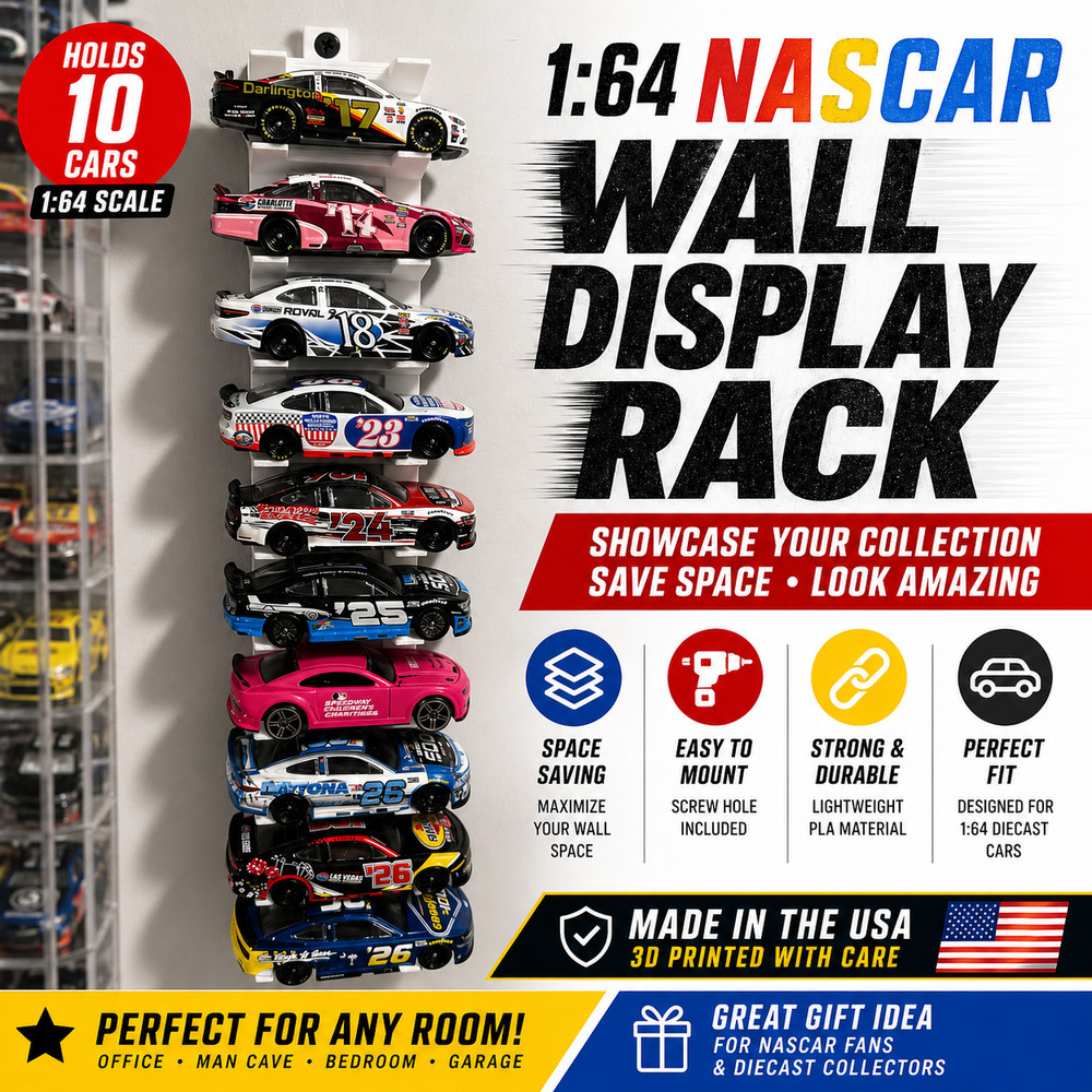 1:64 NASCAR Wall Display Rack Holds 10 Cars Diecast Mount Space Saver