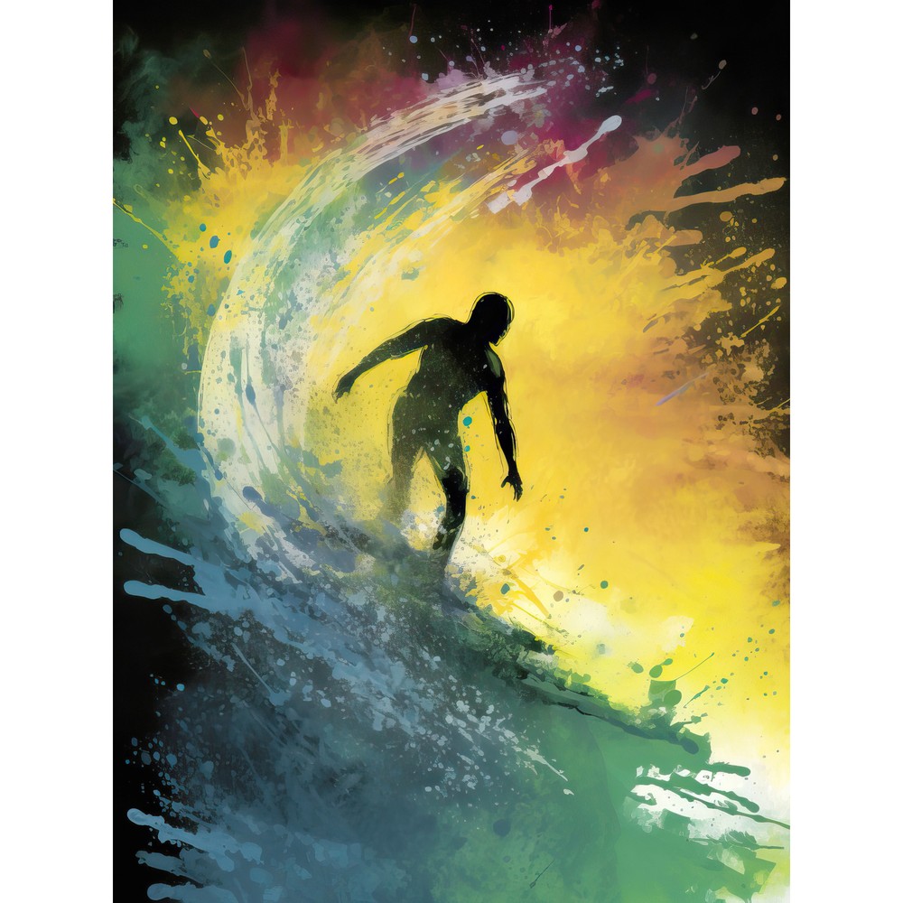 Surfer Surfing Riding a Big Rainbow Colour Wave Huge Wall Art Poster Print Giant