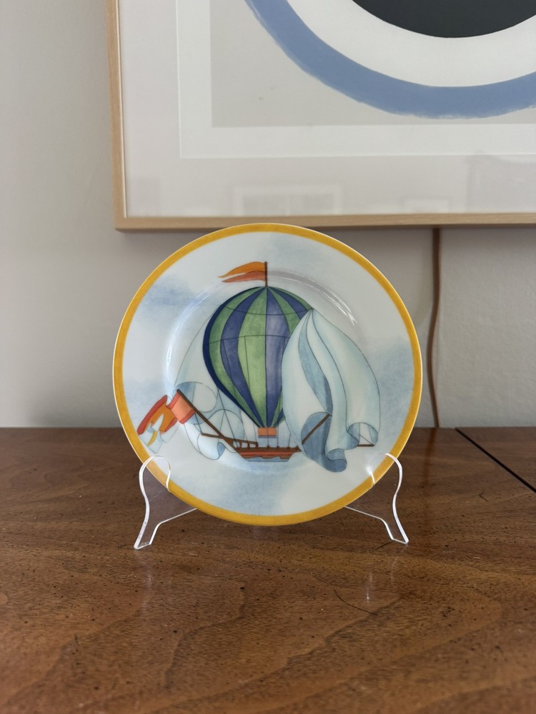 Vintage Williams Sonoma Porcelain Montgolfiere Hot Air Balloon Salad Plate Japan