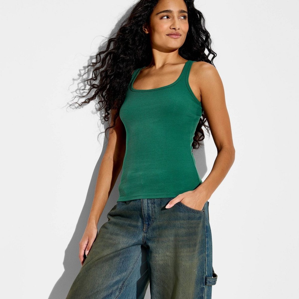 Women's Wild Fable Core Ribbed Tank Top Dark Green Size XL