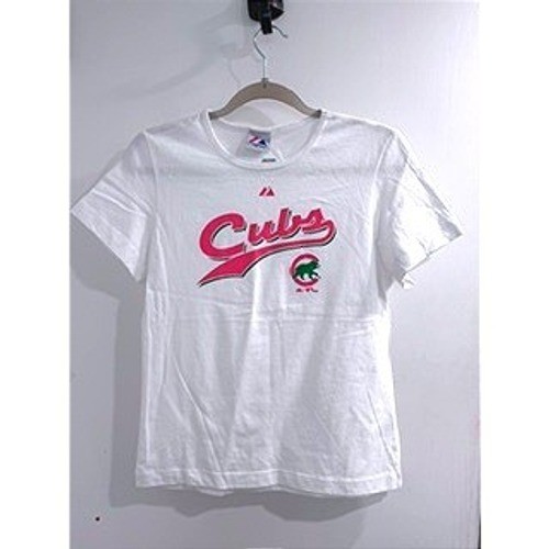 Majestic Chicago Cubs T-Shirt Womens Medium White Pink Green Logo MLB Baseball