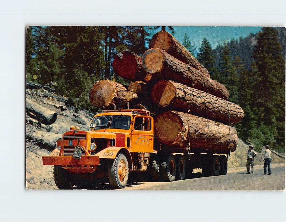 Postcard Logging Truck Hauling Logs on Mountain Roads