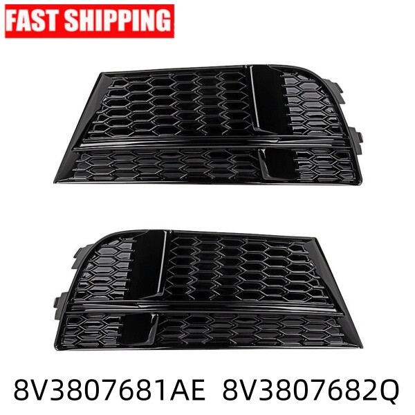 2PCS Front Bumper Fog Light Honeycomb Grill Cover for Audi A3 8V S-Line 2016-20