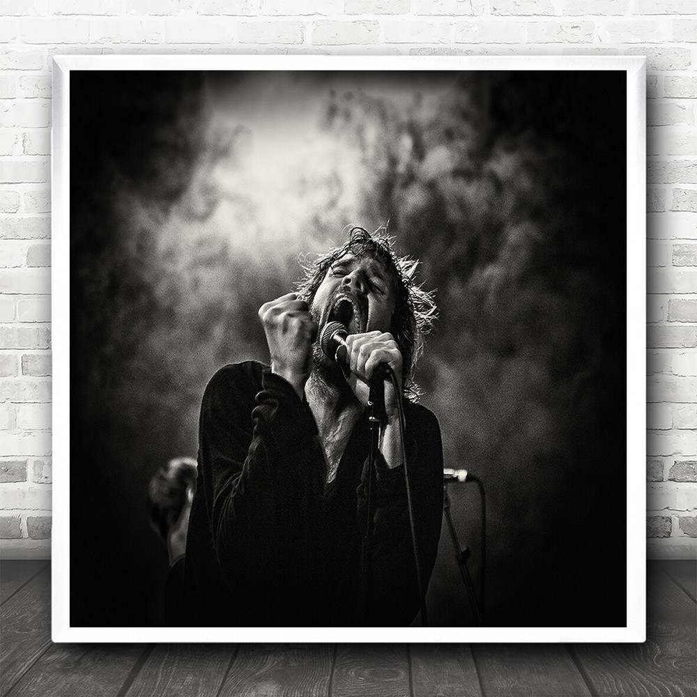 Black And White Concert Music Performance Square Wall Art Print