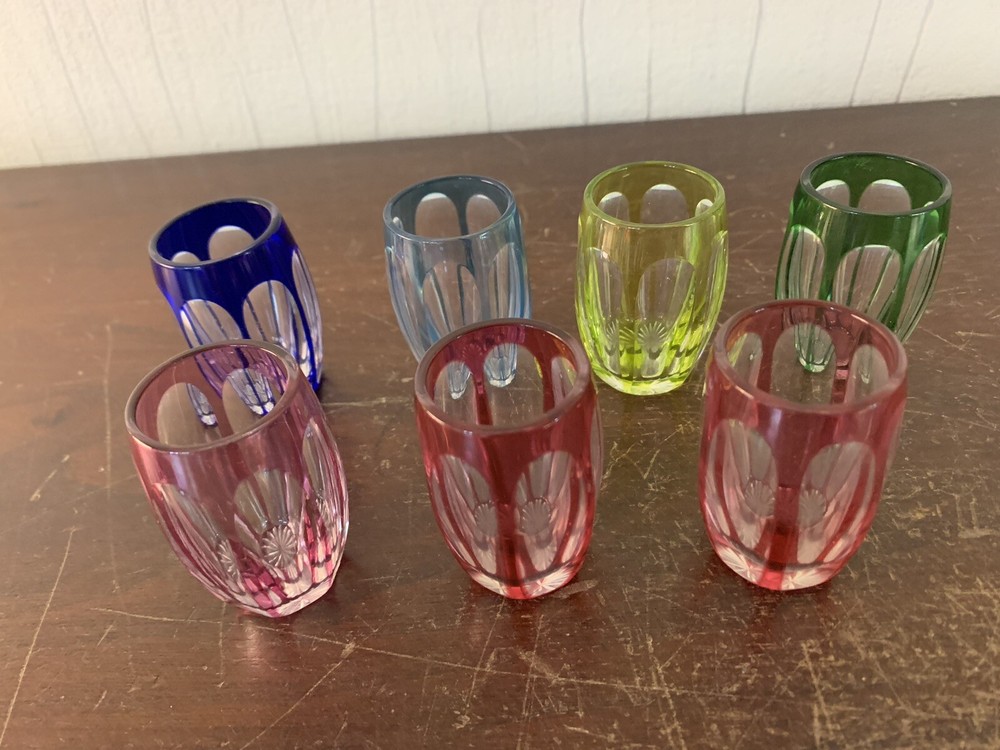 Lot Of 7 Digestif Glasses In Crystal Overlay From Saint Louis (Price Of The Lot)