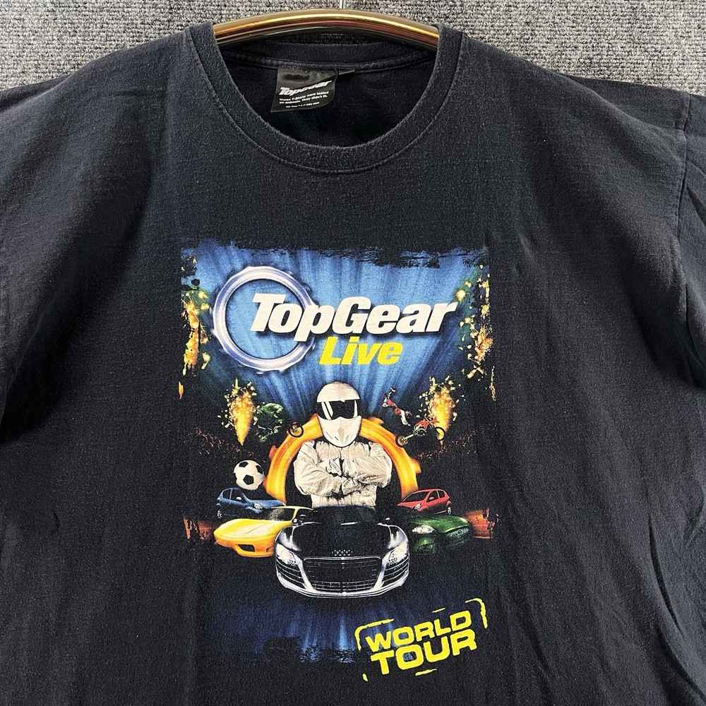 Vintage Top Gear Live World Tour T-Shirt 2XL Black 2-Sided Streetwear Supercars