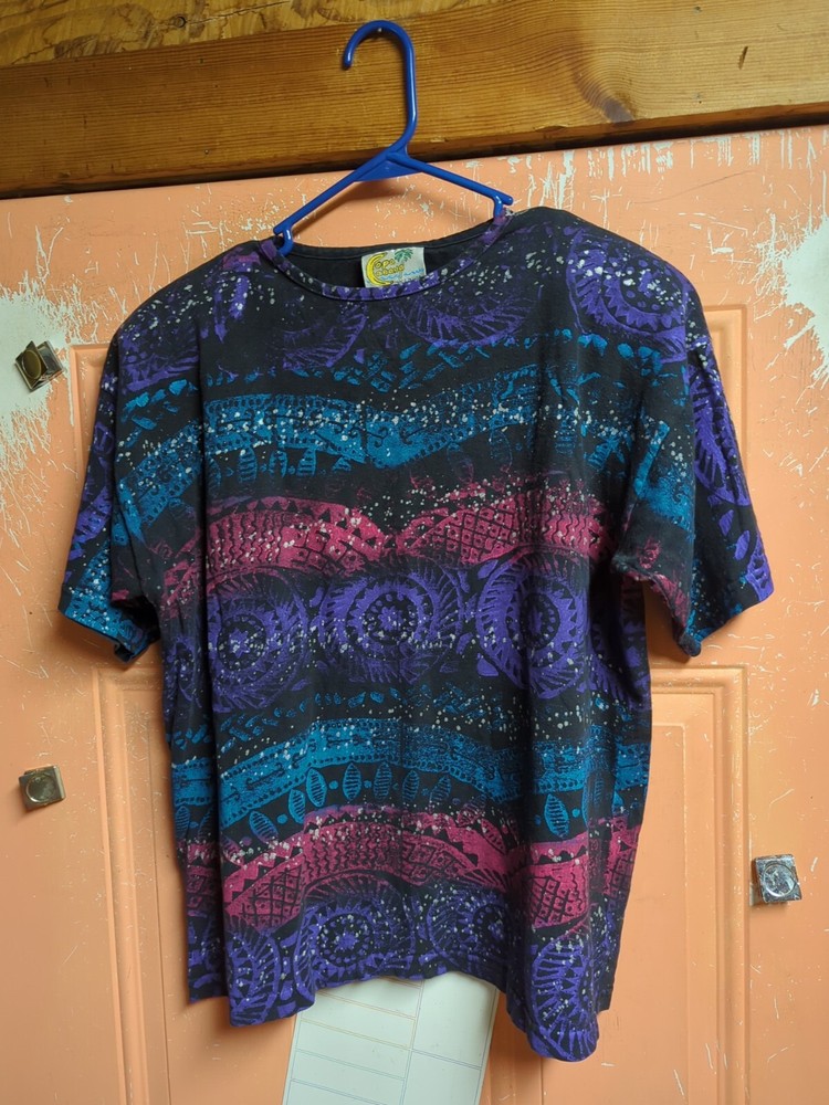 Vintage Copa Cabana Made In USA T Shirt W/ Shoulder Pads All Over Print
