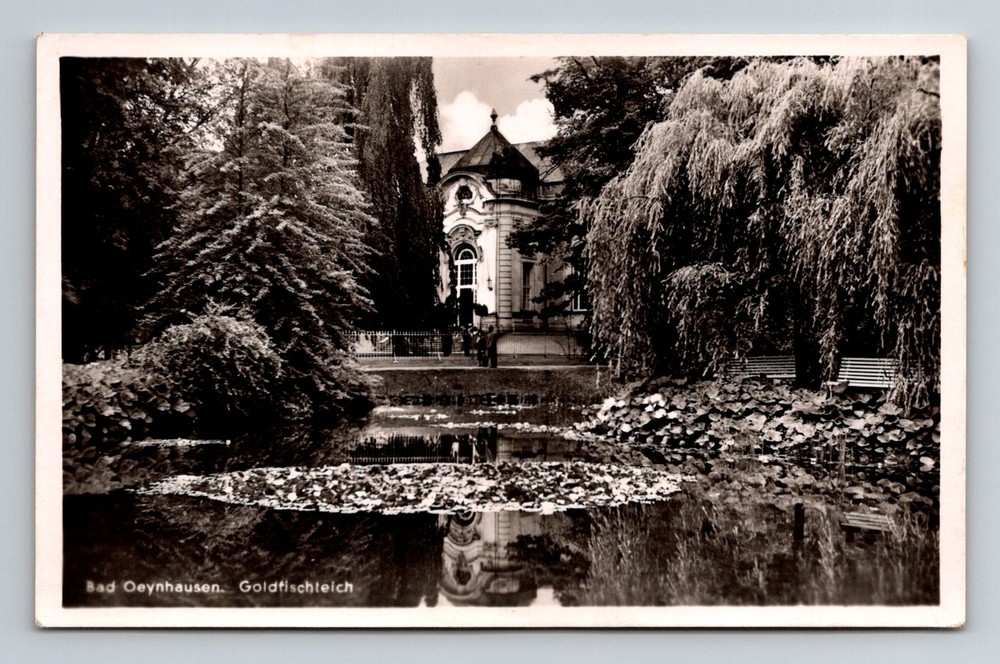 Germany- Bad Oeynhausen Government House Goldfish Pond Old Card Vintage Postcard