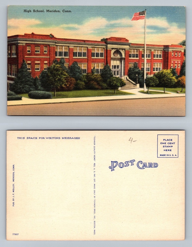 Meriden, CT-Connecticut, High School Street Scene Souvenir Vintage Postcard