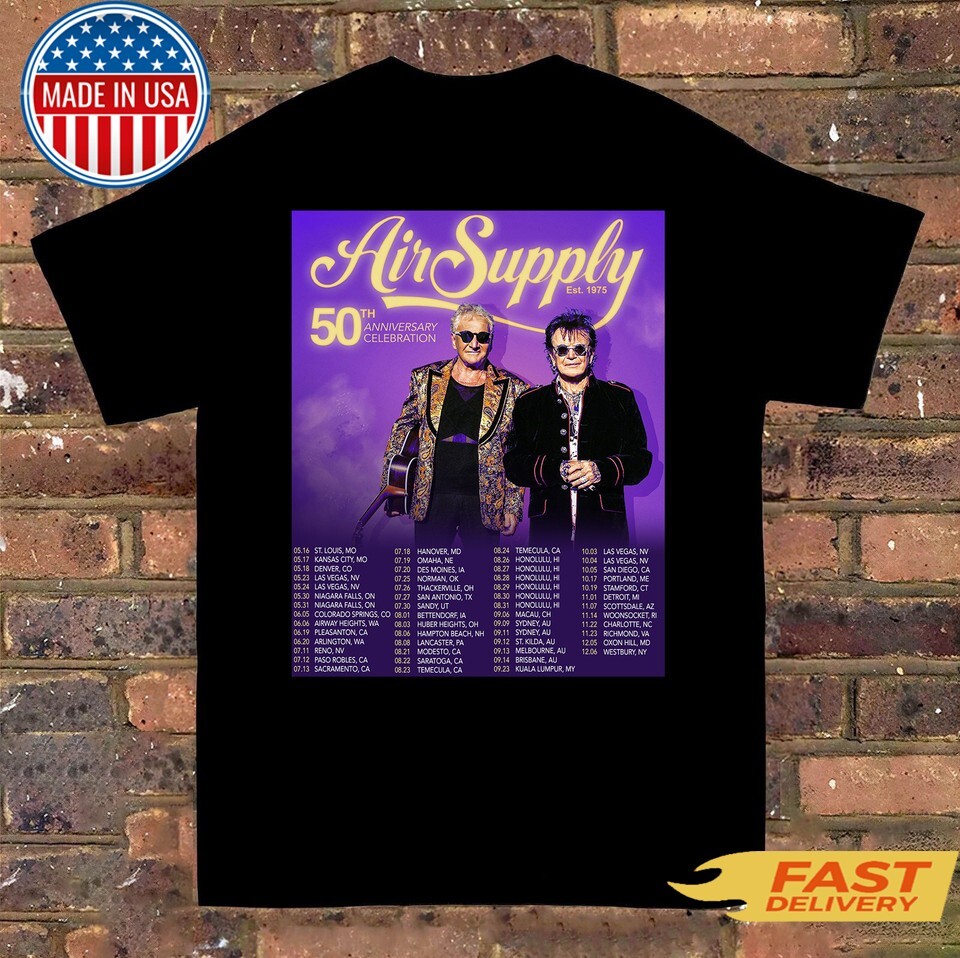 Air Supply Band 50th Anniversary Tour Dates New T Shirt Full Size S-5XL