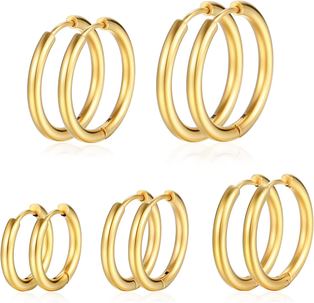 5 Pairs Silver Gold Hoop Earrings Set for Women - 14K Real Gold Plated Hypoaller