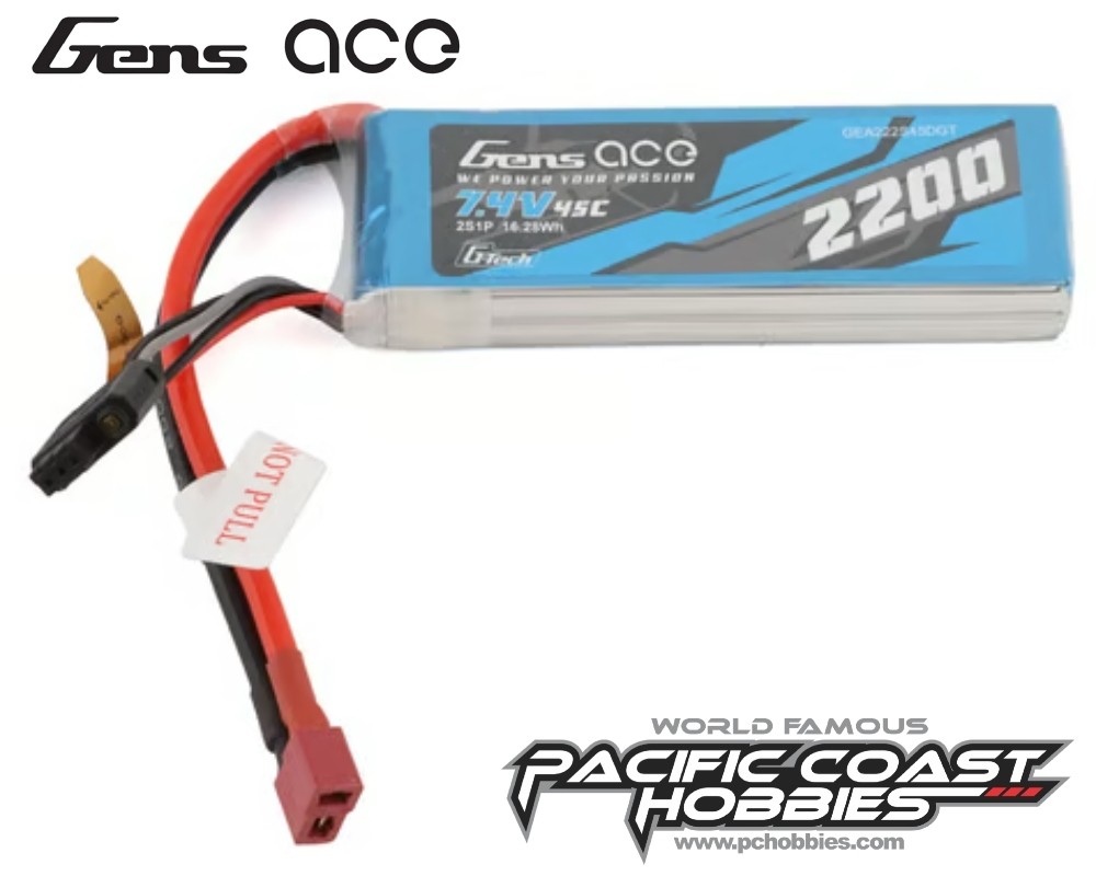 Gens Ace 2S G-Tech Smart LiPo Battery 45C (7.4V/2200mAh) w/T-Style Connector-image