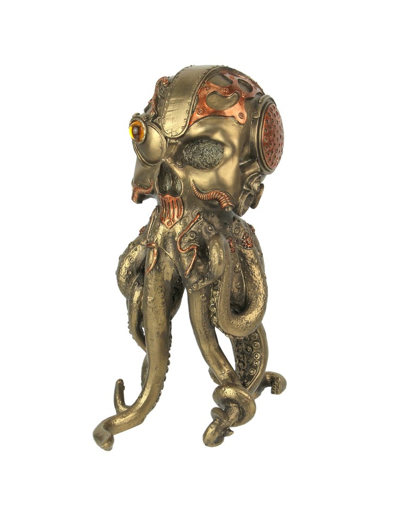 Bronze Copper Finished Steampunk Human Skull Octopus Fantasy Tabletop Statue