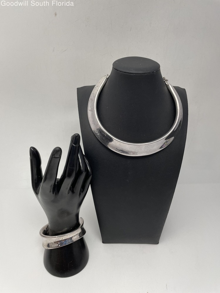 Silver Stamped/Unstamped Choker-Bracelet (2 Pcs) Weight 112.0g