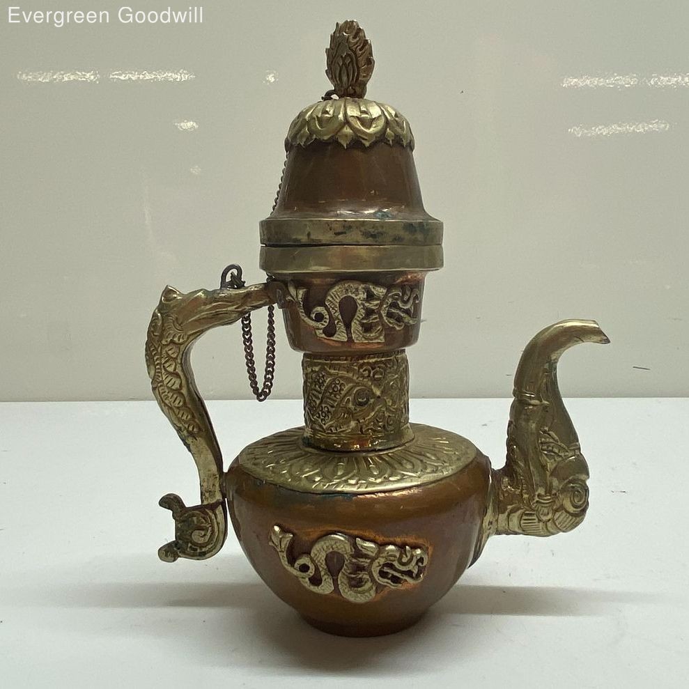 Metal Teapot with Dragon Motifs 7.5 Inch Tall